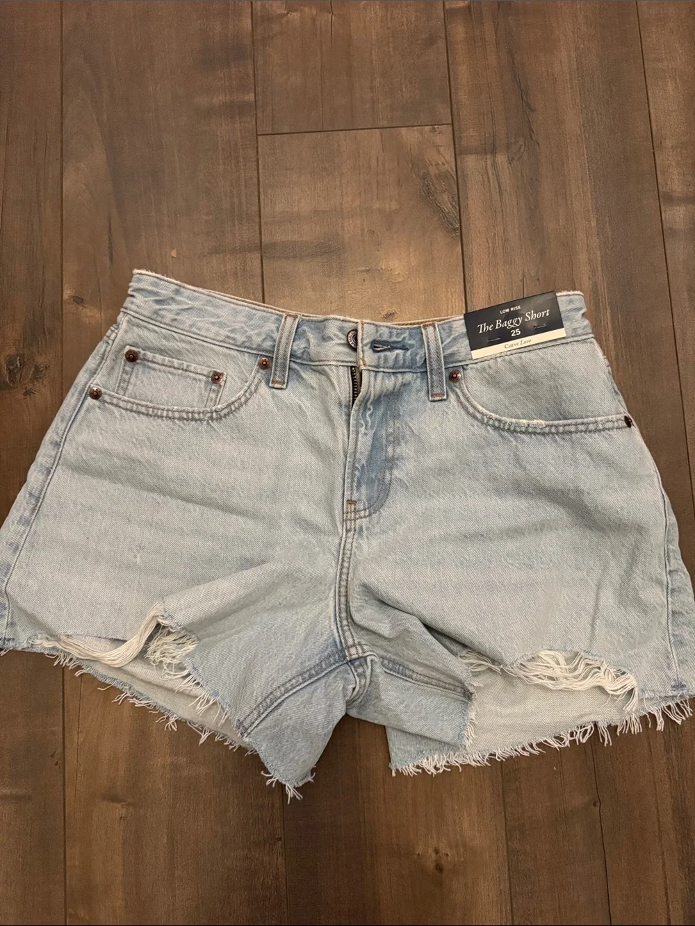 Abercrombie & Fitch Baggy Light Blue Distressed Denim Shorts